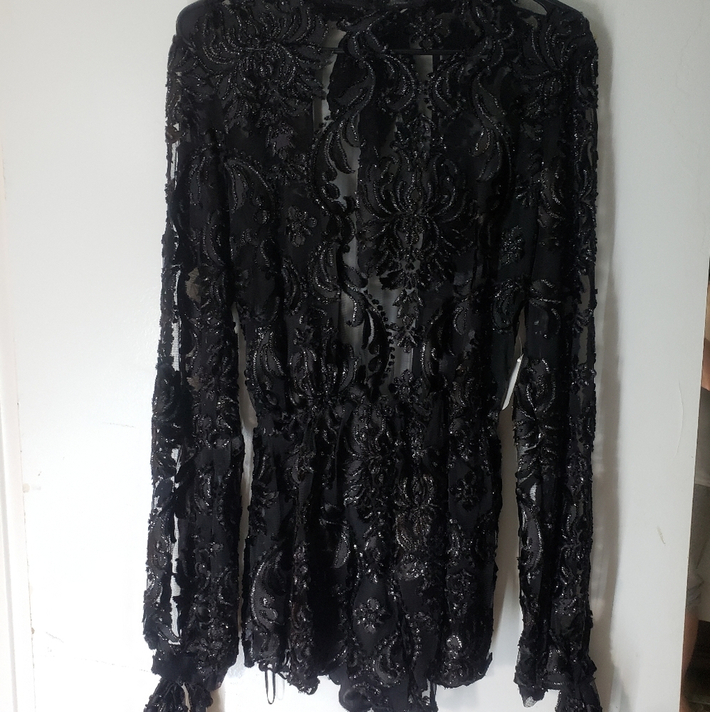 Blanc Sheer Lace Black Romper